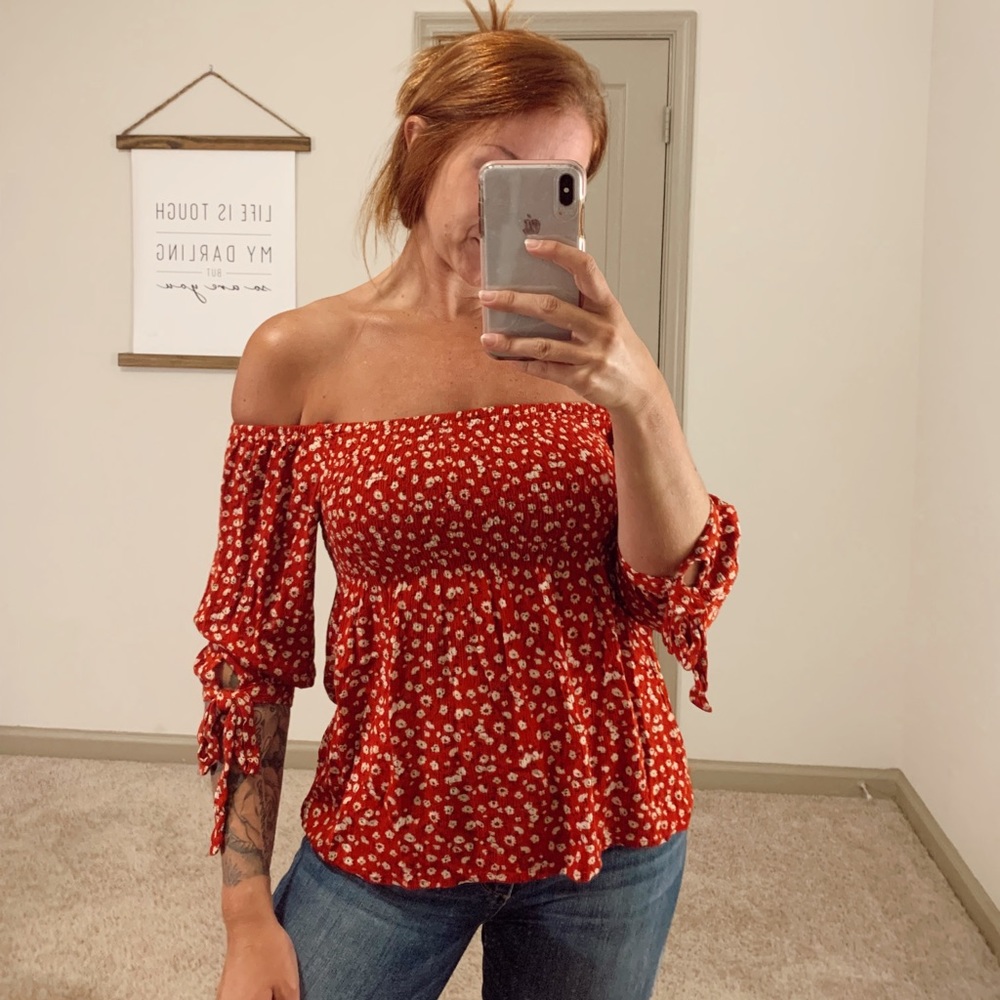 Strapless Floral Top With Sleeve Ties